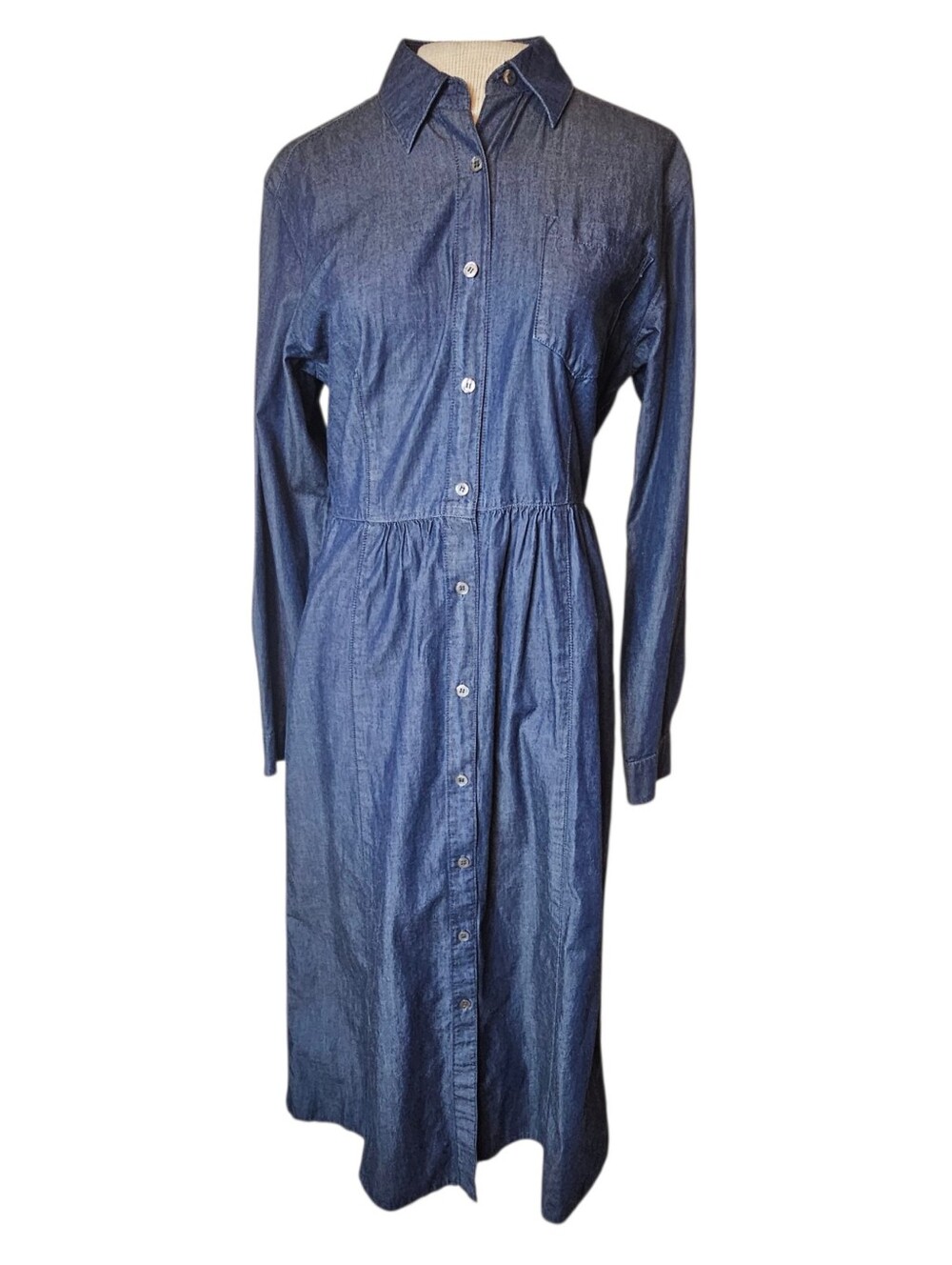 80s Laura Ashley Midi Dress Size 6 Vintage Chambray Button Cottagecore Prairie